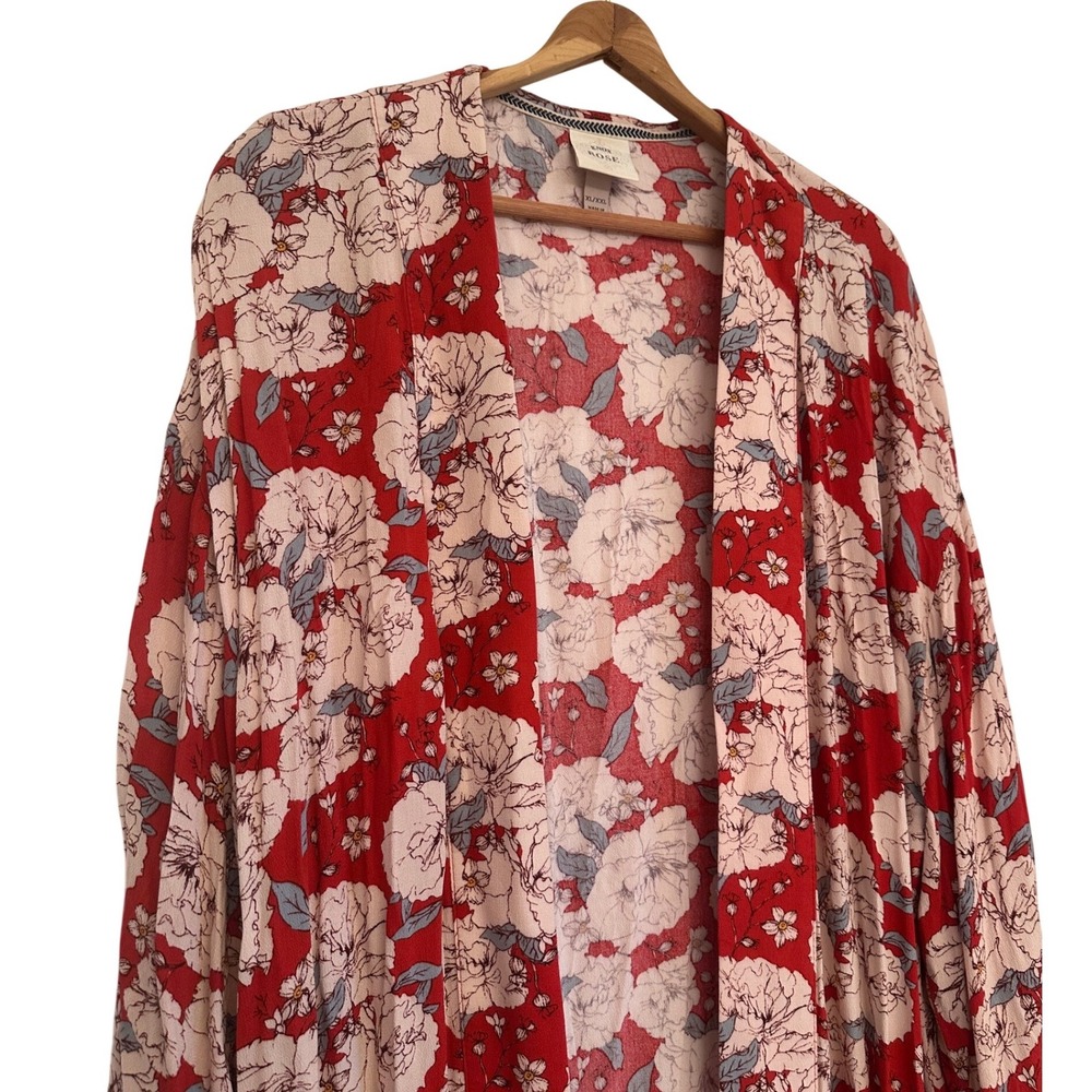 Knox Rose Red Floral Kimono Open Front Cardigan Womens XL/XXL Beach Boho READ - Picture 4 of 7